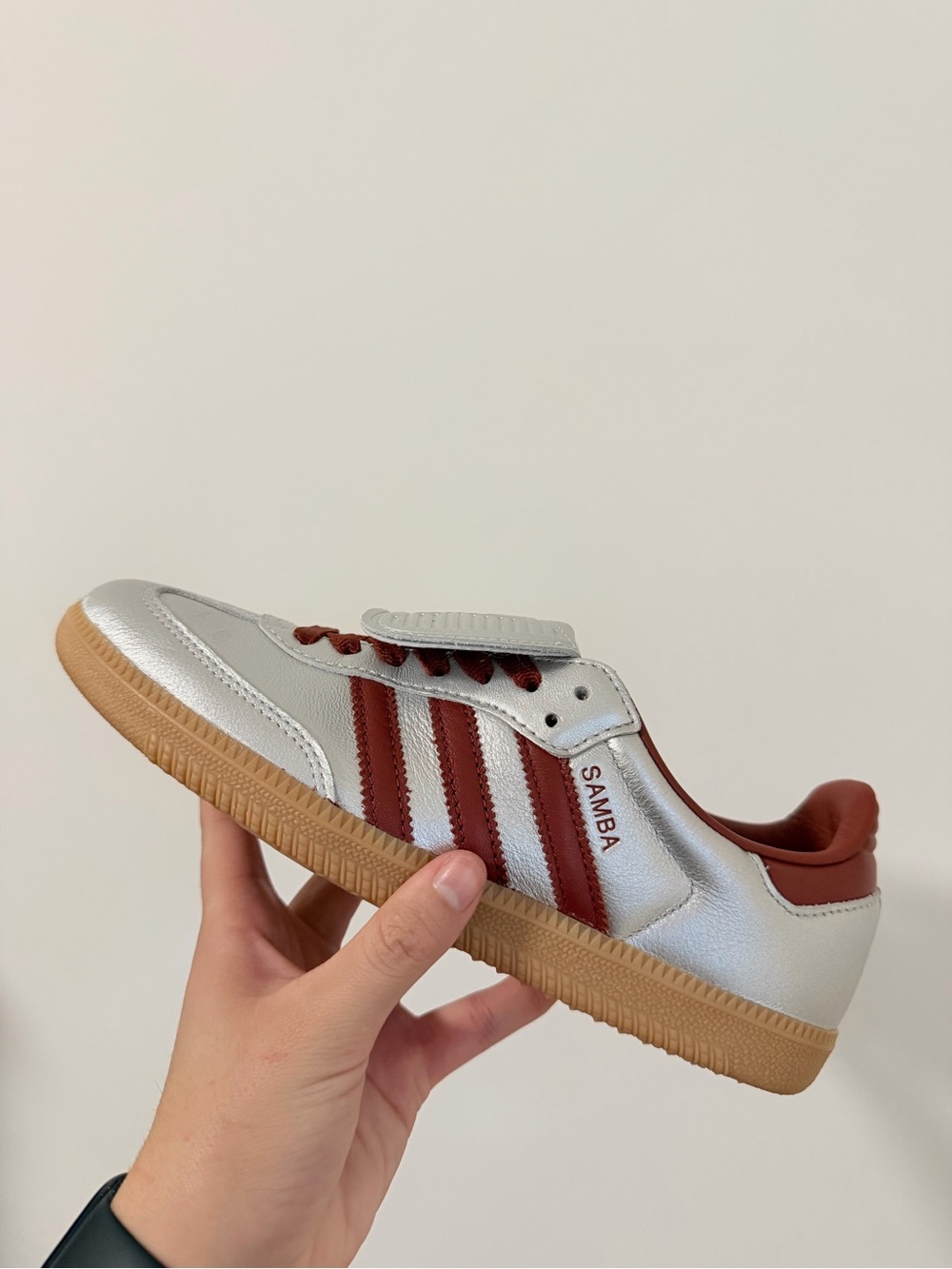 adidas women’s Samba Leather Sneakers in gray& Brown